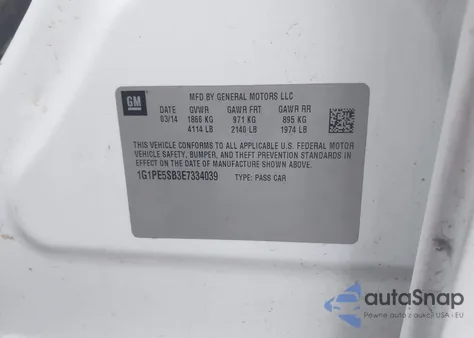 2014 Chevrolet Cruze 2Lt Auto из США, поврежденный, VIN 1G1PE5SB3E7334039